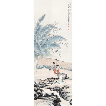 蔡铣1943年作芭蕉仕女立轴设色纸本
