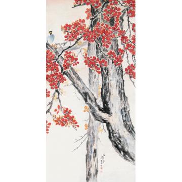 陈树人1979年作红叶小鸟立轴设色纸本