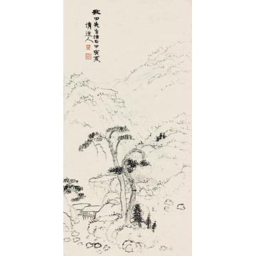 李瑞清甲寅（1914）年作秋林茅屋立轴水墨纸本