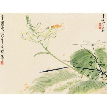 谢稚柳辛丑（1961）年作花间鸣趣立轴设色纸本