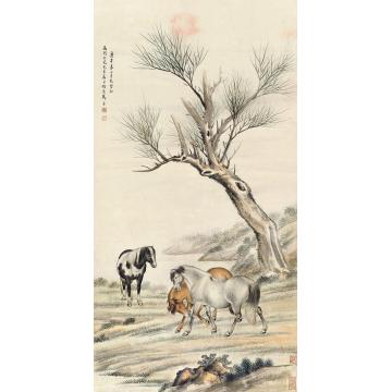 马晋庚午（1930）年作骏马图立轴设色纸本