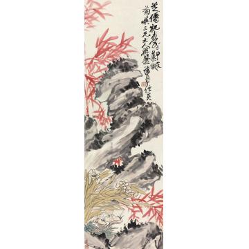 蒲华甲戌（1874）年作芝仙祝寿立轴设色纸本