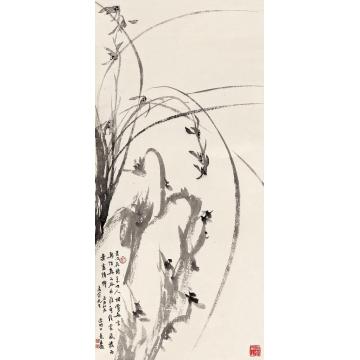 白蕉庚辰（1940）年作兰石图立轴水墨纸本