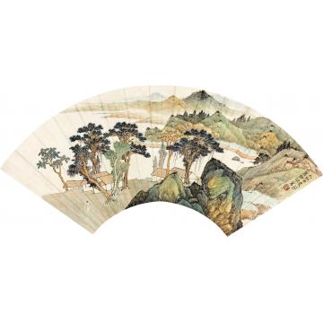 应野平己卯（1939）年作夏山图扇面设色纸本