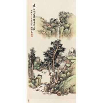 吴待秋甲申（1944）年作远水横舟立轴设色纸本
