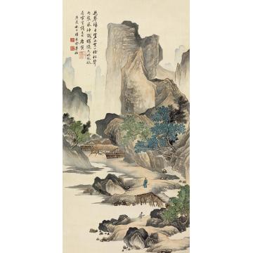 俞子才庚辰（1940）年作临唐寅松路归琴图立轴设色纸本