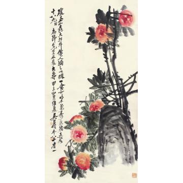 吴昌硕寿桃镜片纸本