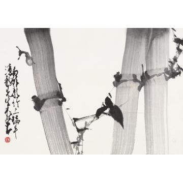 赵少昂雨过新竹上蜗牛镜片水墨纸本