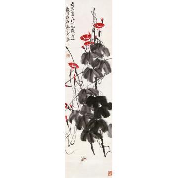 齐白石1949年作牵牛花立轴设色纸本