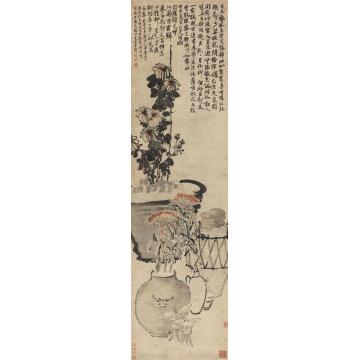 李鱓1745年作瓶花图立轴纸本