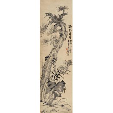 李鱓1755年作孤松片石图立轴纸本