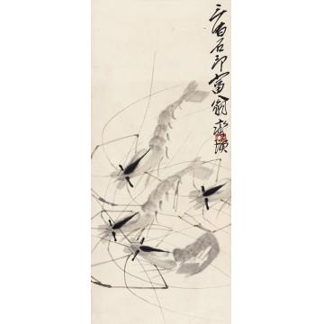 齐白石虾趣图镜心水墨纸本