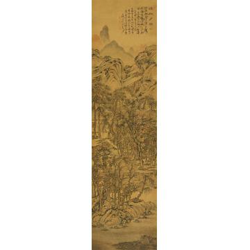 石涛1682年作疏林夕照图绢本立轴