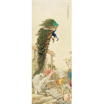 刘奎龄1930年作富贵孔雀图立轴绢本