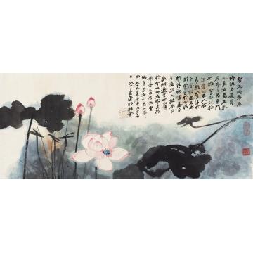 张大千1980年作荷塘清趣镜心纸本