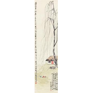 齐白石柳荫童戏立轴纸本
