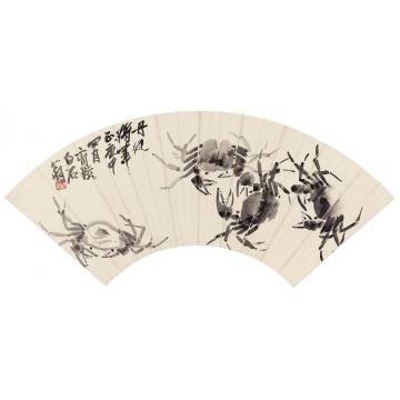 齐白石1920年作墨蟹镜心纸本