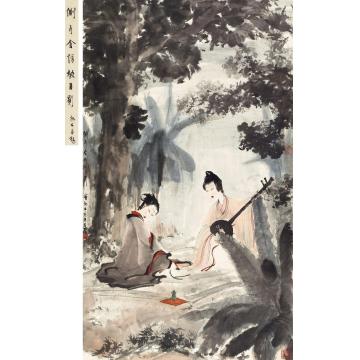 傅抱石侧耳含情披月影立轴纸本