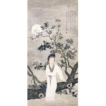 李秋君1939年作梨花仕女镜心纸本