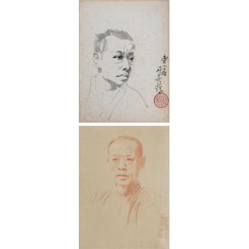 徐悲鸿1926-1927年作钱化佛像纸本水墨、粉彩