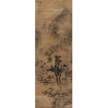 李流芳1624年作溪山烟树图立轴水墨绫本