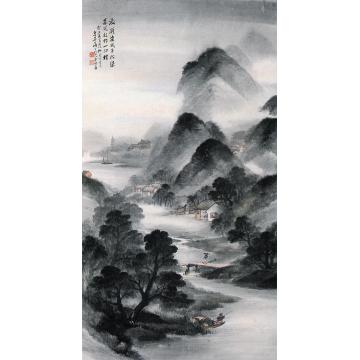 吴石仙夏雨江烟轴