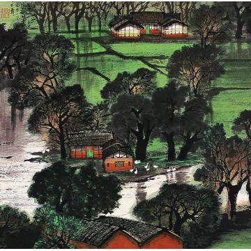 张韵明1992年作田园小景镜心字画之家