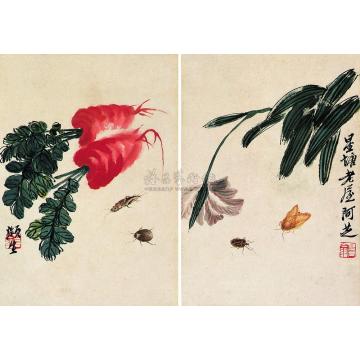 齐白石花果草虫（二幅）镜心字画之家