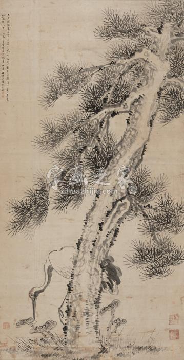 罗聘（款）乙未（1775年）作松鹤延年立轴纸本字画之家