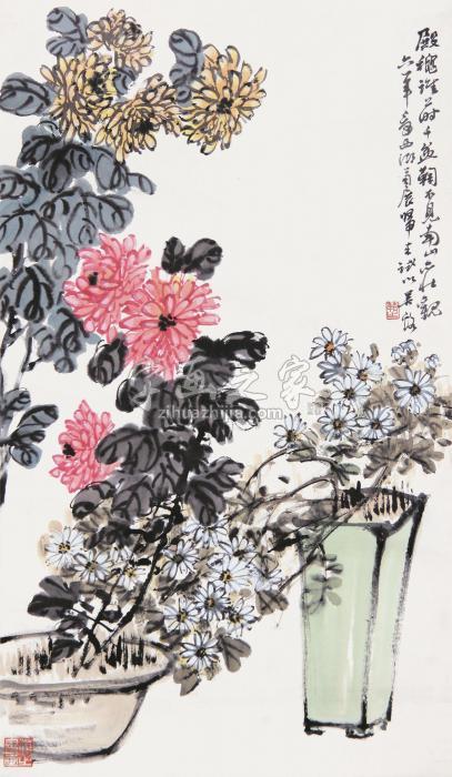 吴茀之1962年作花卉立轴设色纸本字画之家