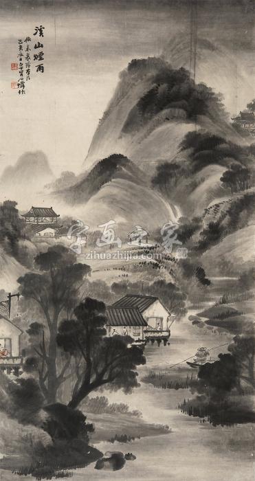 吴石僊己亥（1899年）作溪山烟雨图立轴纸本字画之家
