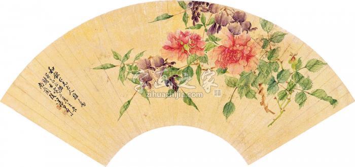 汤世澍壬寅（1902）年作蔷薇花开扇面设色金笺字画之家