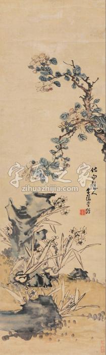 李鱓水仙山茶立轴设色纸本字画之家