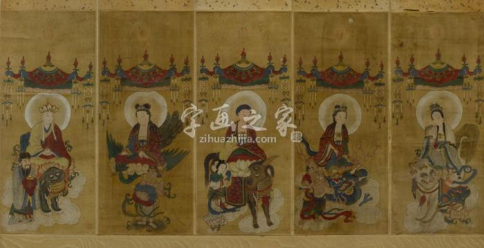 --China，QingdynastyFIVEHANGINGSCROLLSDEPICTIN字画之家