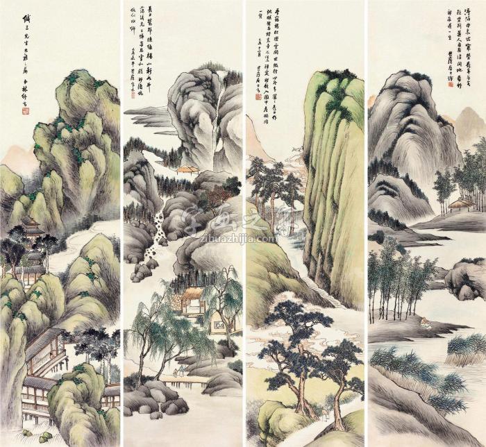 林纾己未（1919）年作林壑幽泉（四件）屏轴设色纸本字画之家