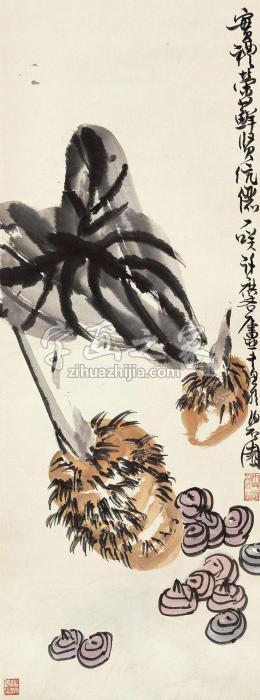 许麟庐香芋立轴设色纸本字画之家