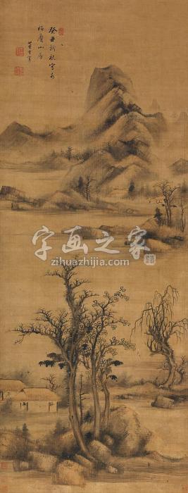 董其昌1613年作山村春霭立轴设色绢本字画之家