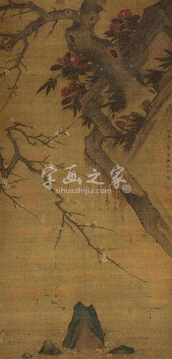 孙克弘1607年作岩梅图立轴绢本字画之家