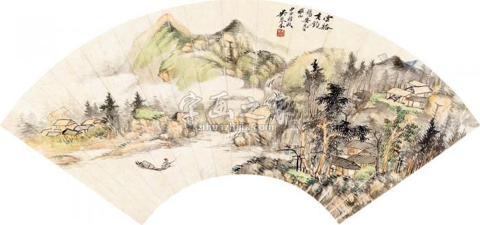 吴琴木甲申（1944）年作云溪垂钓扇面设色纸本字画之家