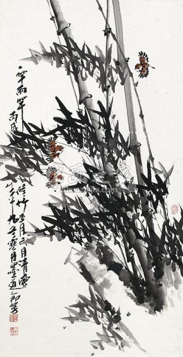 张君芳竹报平安立轴设色纸本字画之家