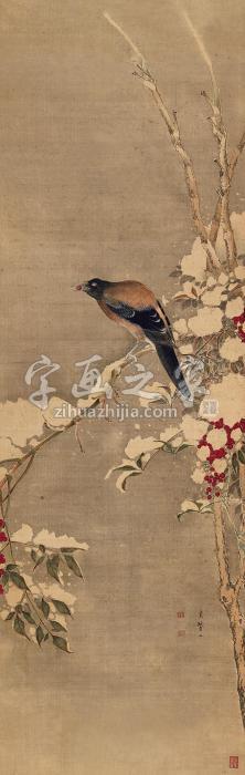 宋紫石雪中南天立轴设色绢本字画之家