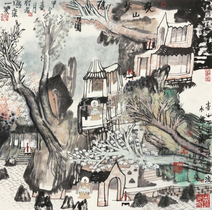 姚鸣京甲午（2014年）作秋山梦隐图镜心纸本字画之家