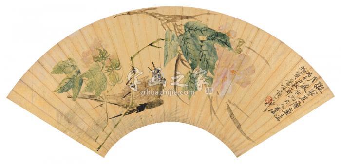 王礼丙子（1876年）作芙蓉黄雀扇面金笺字画之家