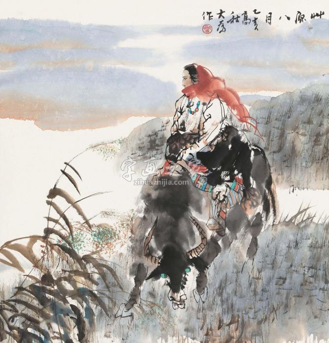 刘大为1995年作牧马草原八月立轴纸本字画之家