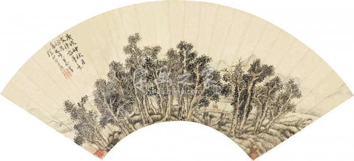 方士庶浅杖茂林扇面设色纸本字画之家