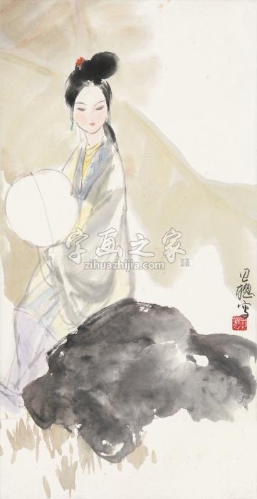 周思聪纨扇仕女立轴纸本字画之家
