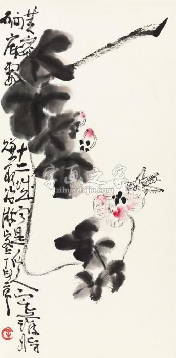 丁衍庸芙蓉草虫镜心纸本字画之家