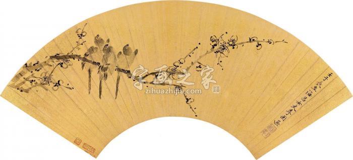 李因壬子（1672）年作寒梅幽禽扇面水墨金笺字画之家