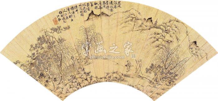 江韬庚午（1630）年作携琴访友图扇面水墨金笺字画之家
