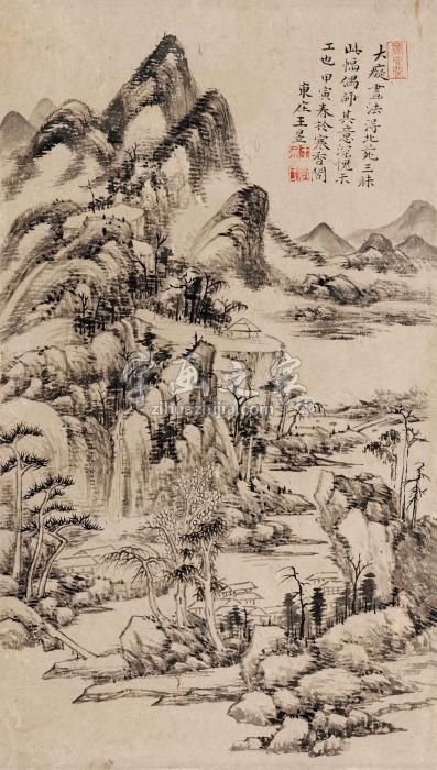 王昱1734年作仿大痴山水镜心水墨纸本字画之家